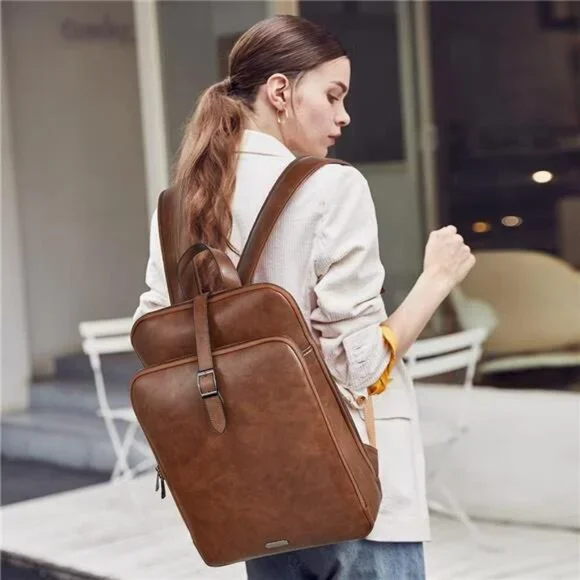 CLUCI Leather Backpack for Women, 15.6 inch Laptop Bag, Large Genuine Work